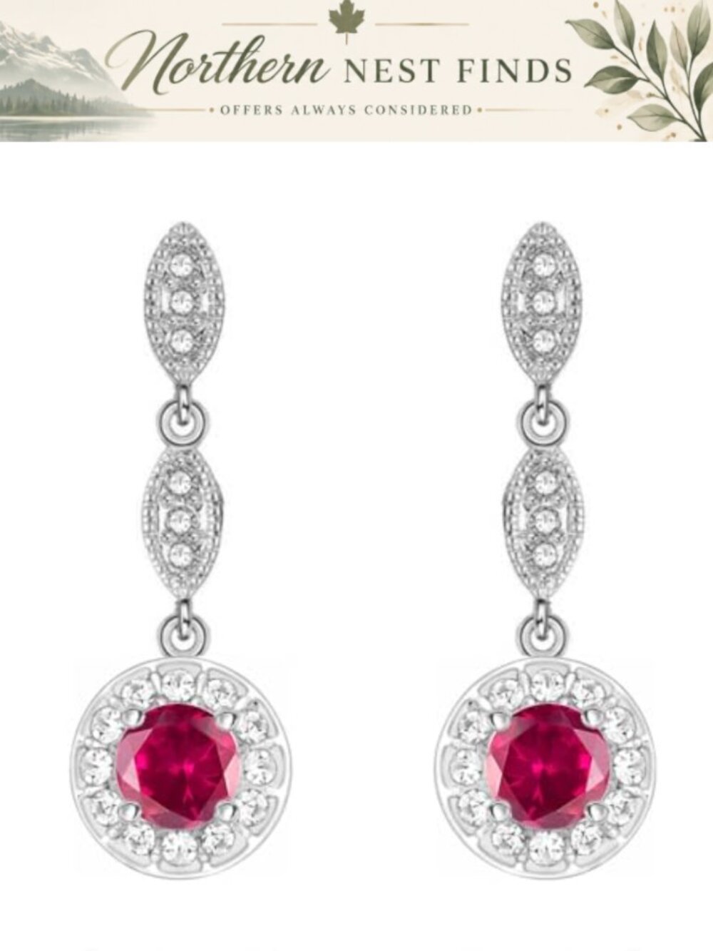 18K White Gold Plated Dangle Earrings Round Zirconia